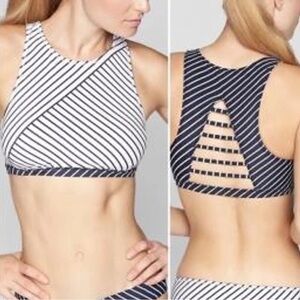 Athleta Black and White Striped Crop Top